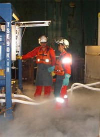 2 engineers carrying out nitrogen purging on an offshore oil and gas rig